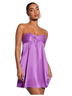 Solid Satin Strapless Mini  Dress